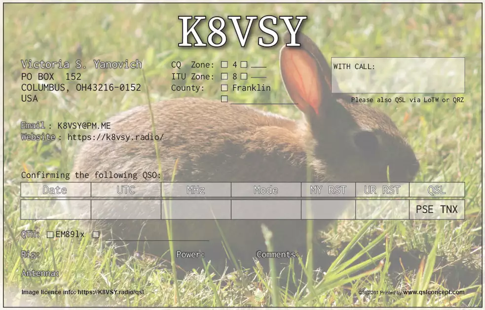 back side of QSL card proof