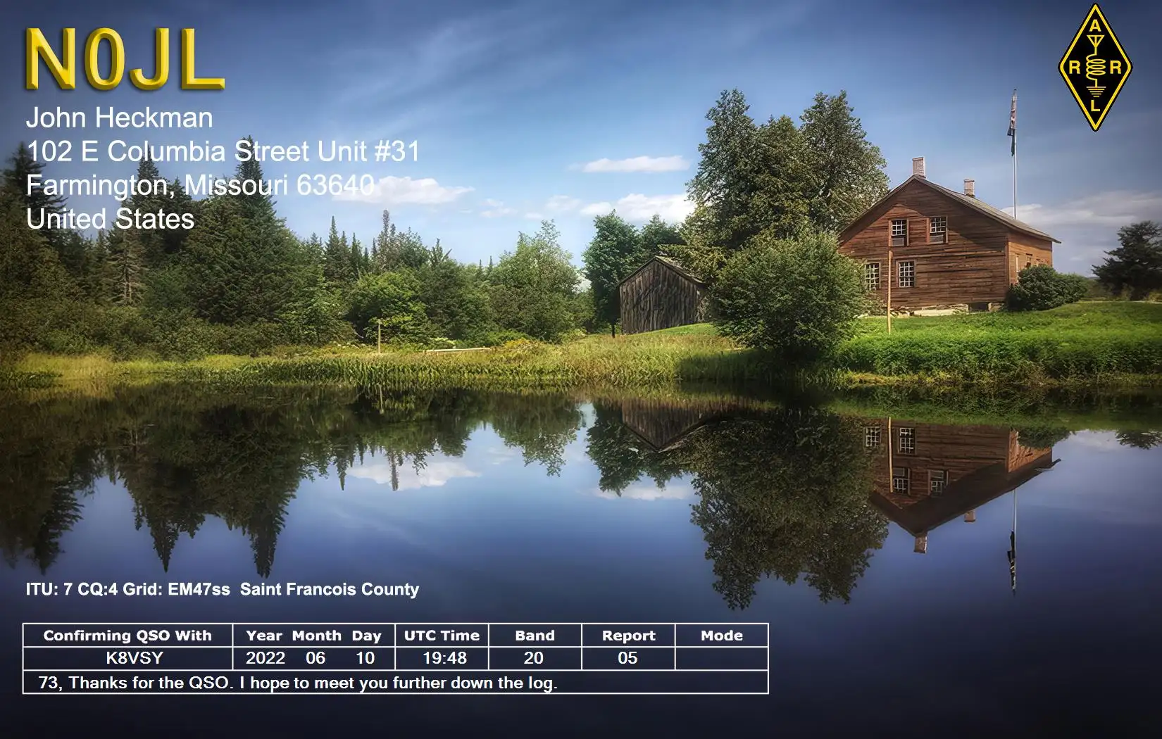 2022-06-10 N0JL 20m FT8 digital QSO card