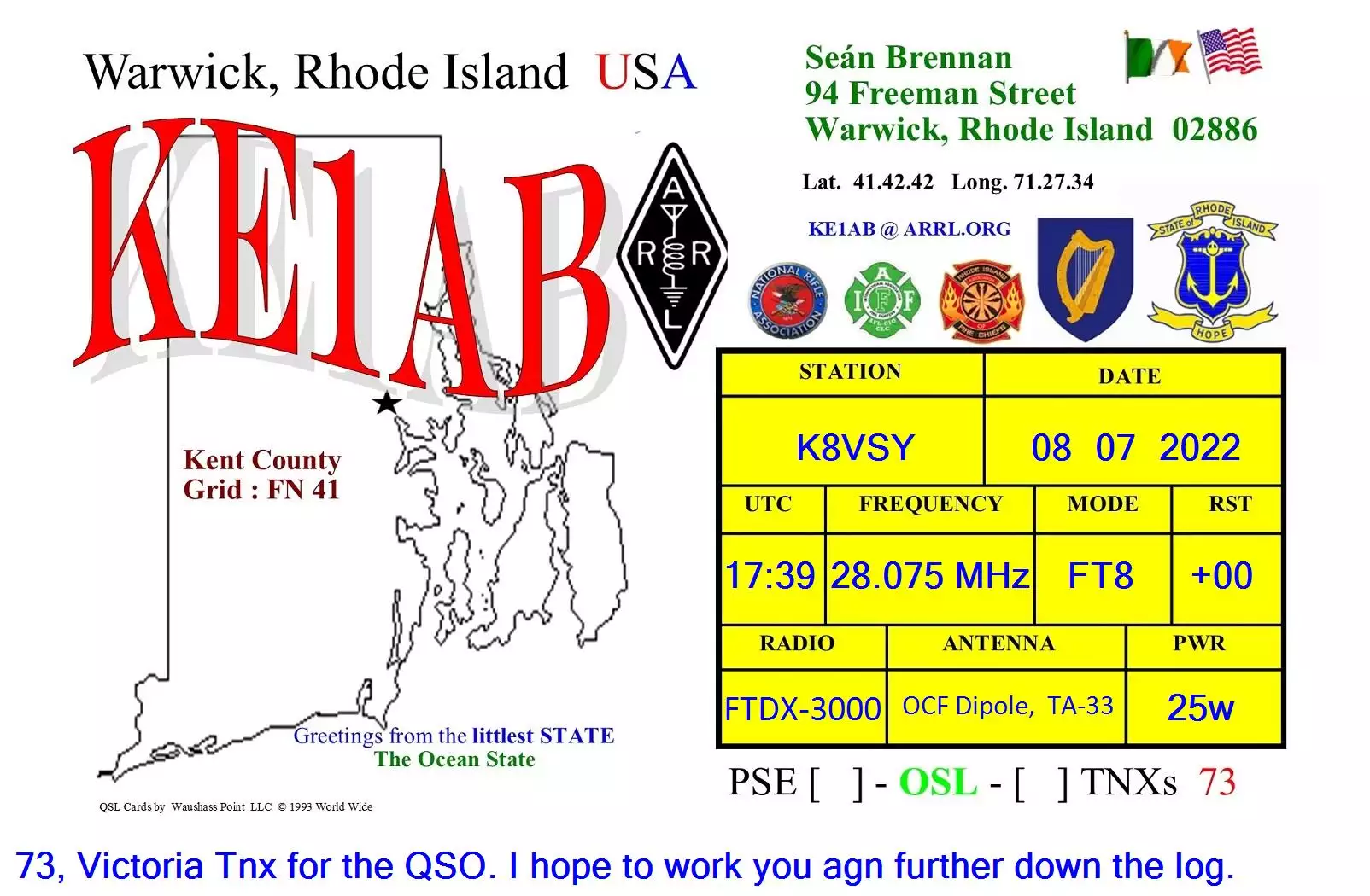 2022-08-07 KE1AB 10m FT8 digital QSO card
