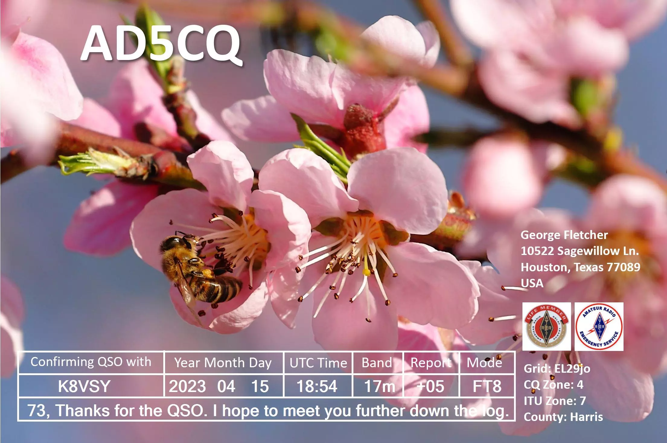 2023-04-15 AD5CQ 17m FT8 digital QSO card