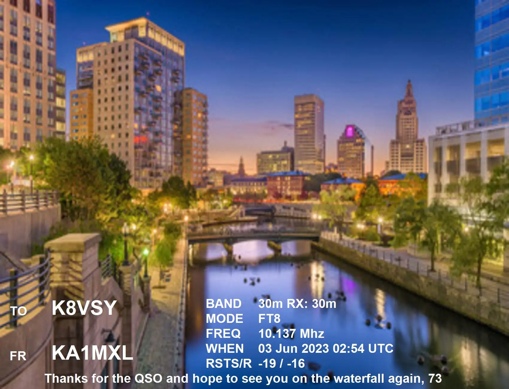 2023-06-03 KA1MXL 30m FT8 digital QSO card