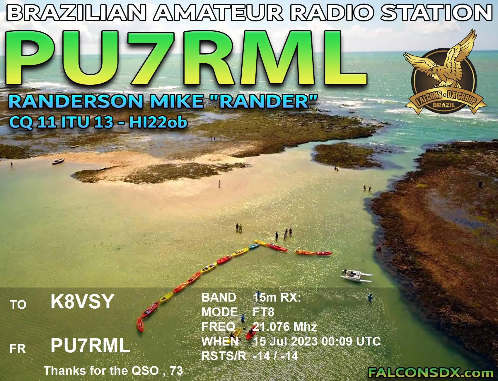 2023-07-15 PU7RML 15m FT8 digital QSO card