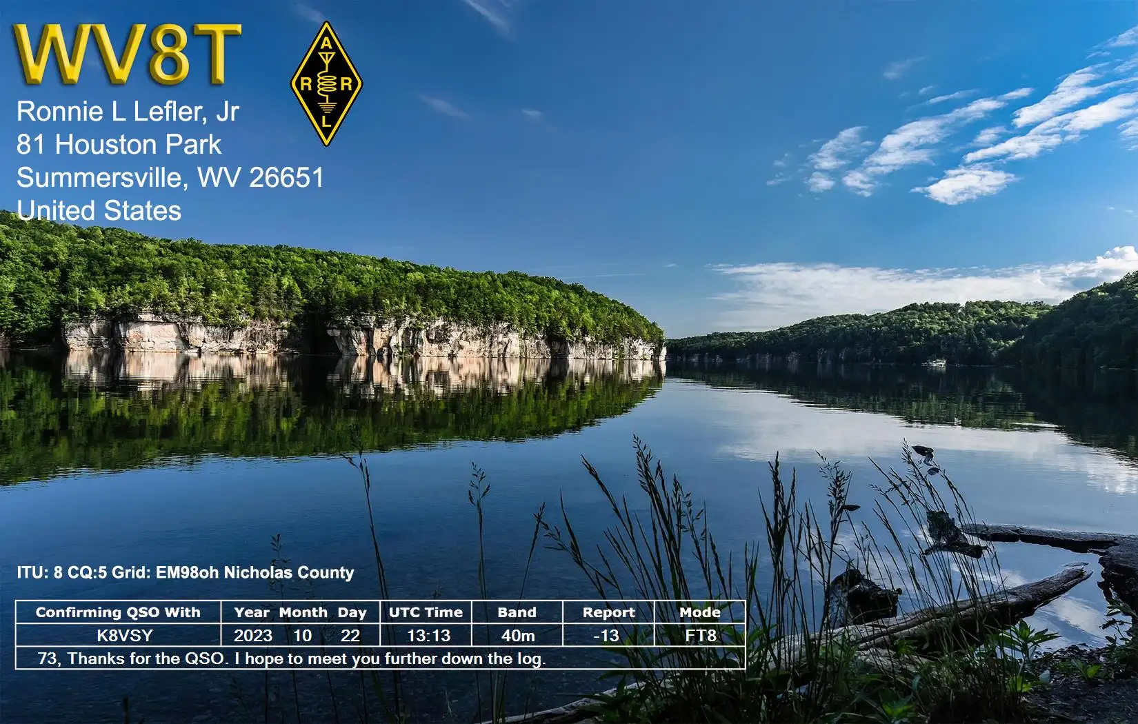 2023-10-22 WV8T 40m FT8 digital QSO card